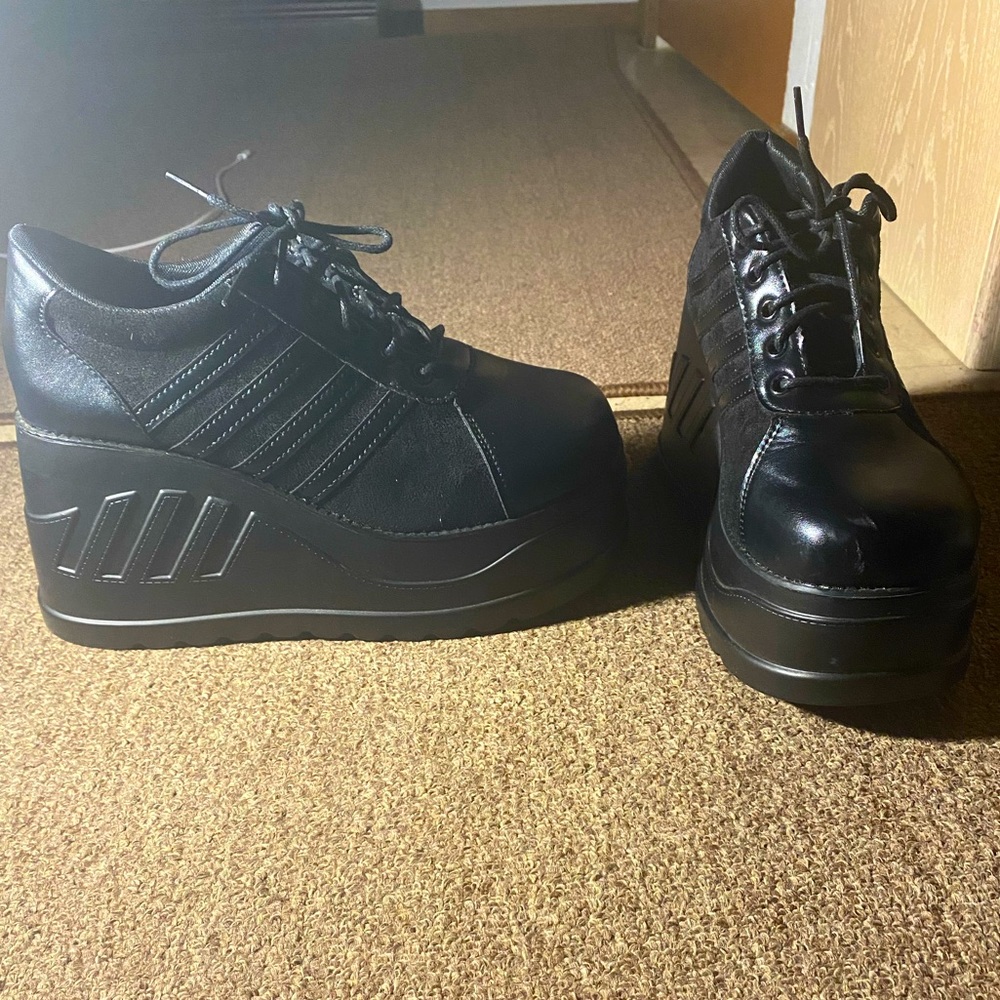 Goth punk wedge lace up platforms